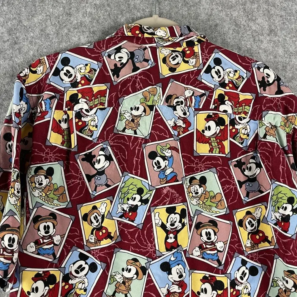 Vintage Disney Mickey Hawaiian‎ Shirt Mens Medium Button Up Rayon Tropical